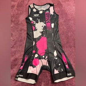 Betty Designs “Squad” Women's Triathlon Suit in Black and Pink - Medium